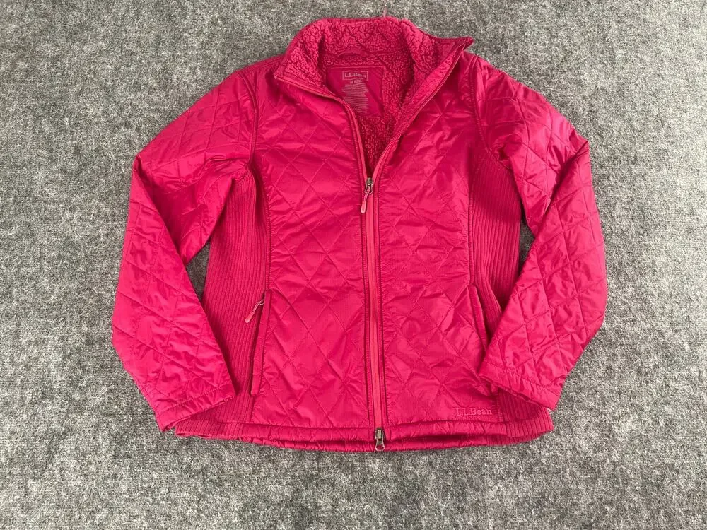 LL Bean Jacket Women’s Medium Pink Windbreaker Pockets Lined Fur N313